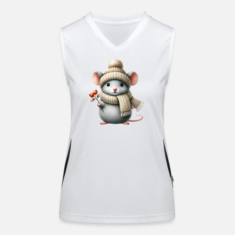 Cute mouse with a warm knitted hat and scarf Women's Functional Contrast Tank Top