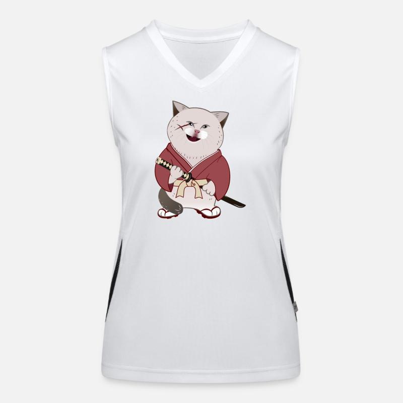 Mignon Chubby Samurai Cat tenant Katana Débardeur respirant contrasté Femme