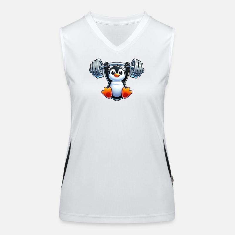Cute cartoon penguin with dumbbell pull-up head Women's Functional Contrast Tank Top
