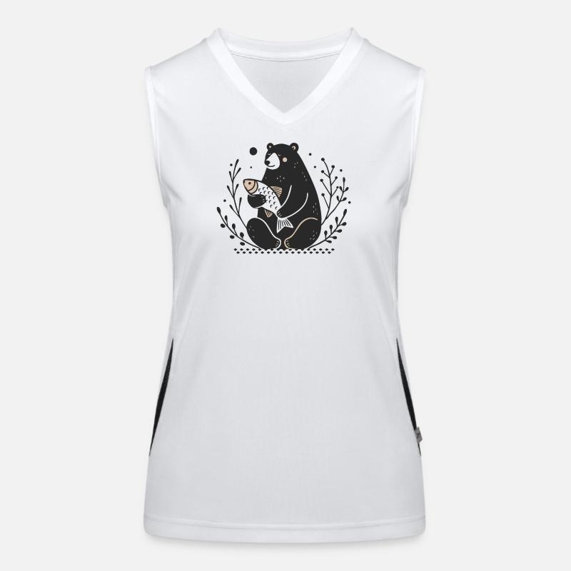 Ein sitzenden Bär,der einen Fisch hält Funktionelles Kontrast-Tank Top für Frauen
