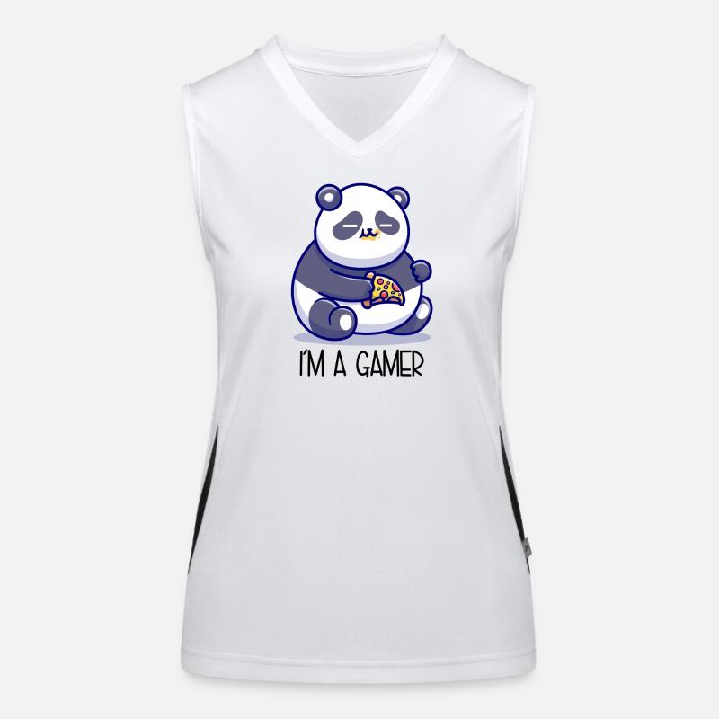 I’m A Gamer – Dicker Panda mit Pizza Funktionelles Kontrast-Tank Top für Frauen