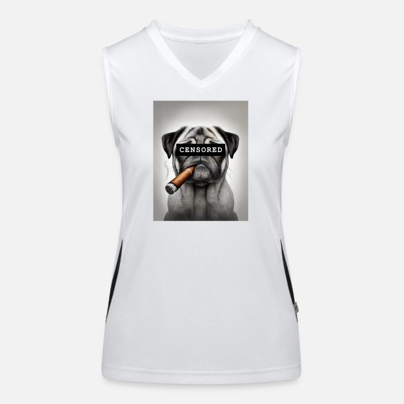 Censored Pug with Cigar Women's Functional Contrast Tank Top
