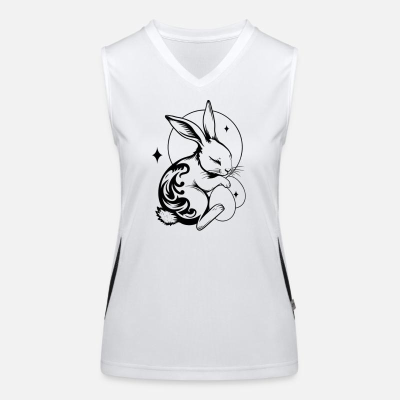 Sleeping Easter Bunny with Tribal and Eggs Women's Functional Contrast Tank Top