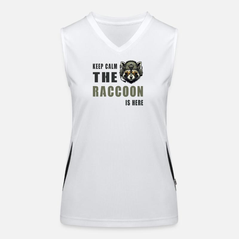 Keep Calm Raccoon Is Here Funktionelles Kontrast-Tank Top für Frauen