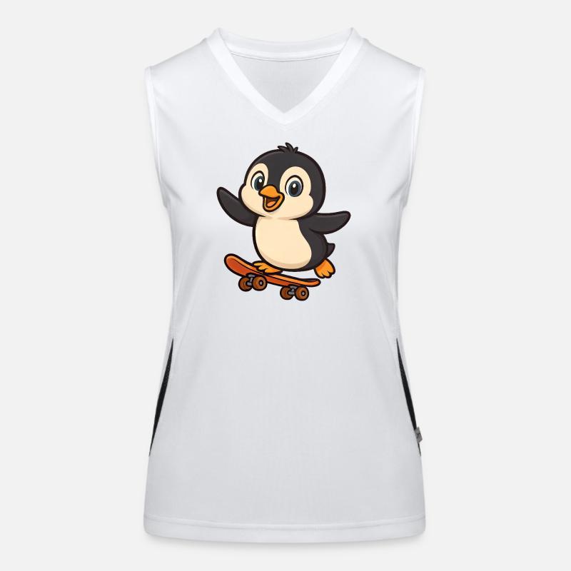 Cool pingouin skateboard skateboarder dessin animé Débardeur respirant contrasté Femme