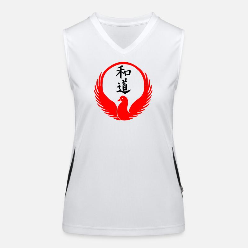 Emblème de la colombe du Wado-Ryu avec kanji noir Débardeur respirant contrasté Femme