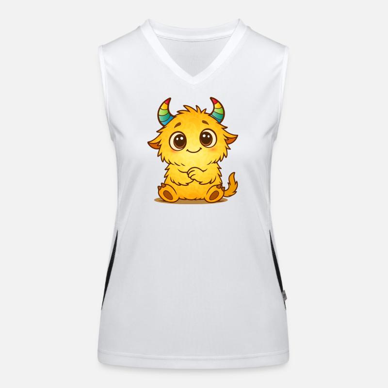 Süßes gelbes Monster mit Regenbogenhörnern Funktionelles Kontrast-Tank Top für Frauen