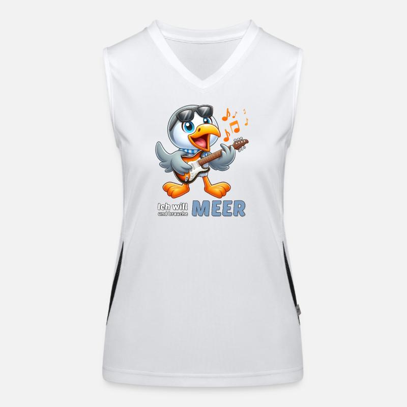 Fröhlicher Seevogel mit Gitarre Funktionelles Kontrast-Tank Top für Frauen