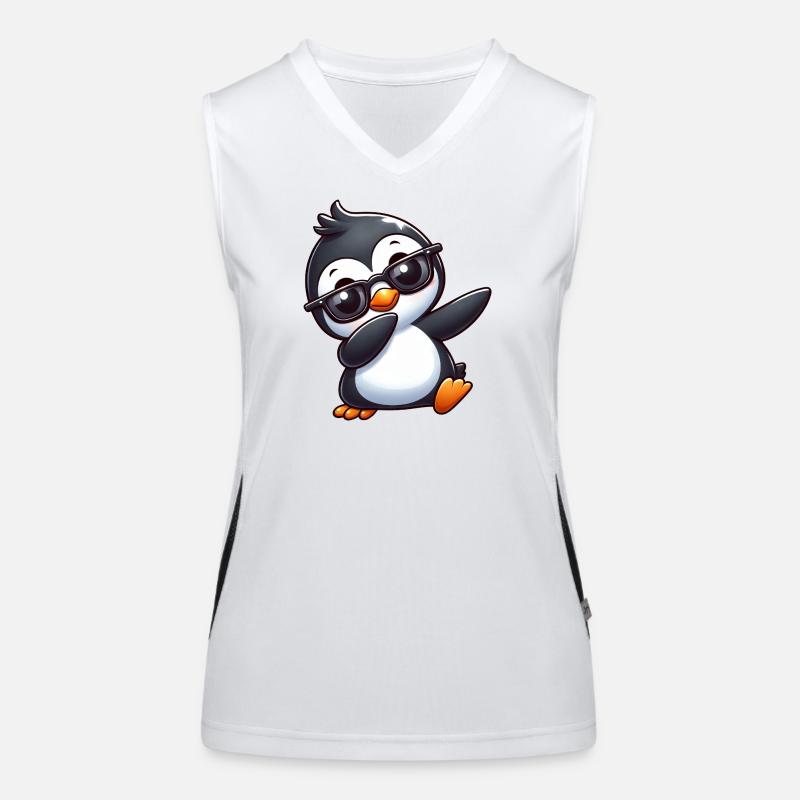 Cool Penguin Dab Dancing Gamer Kids Arctic Women's Functional Contrast Tank Top