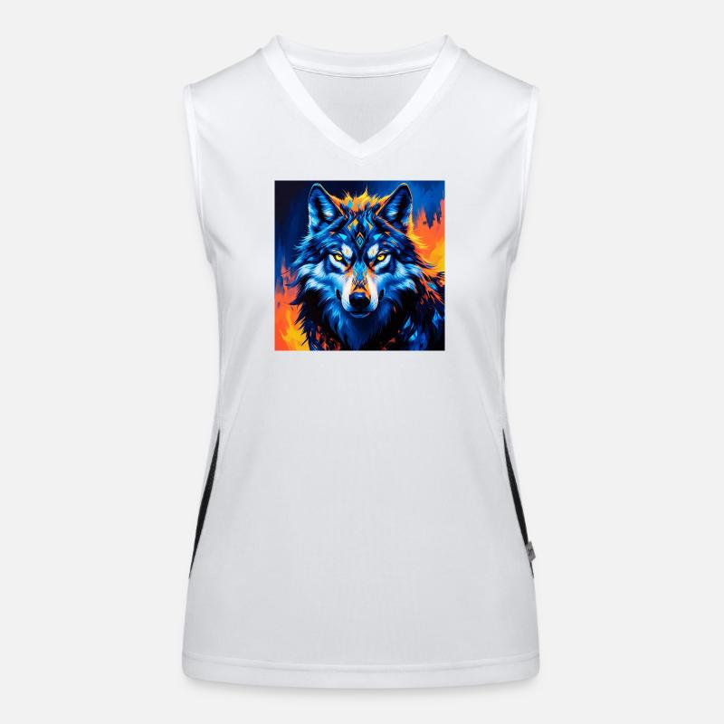 Vivid Geometric Wolf Illustration - Women's Functional Contrast Tank Top - white/black