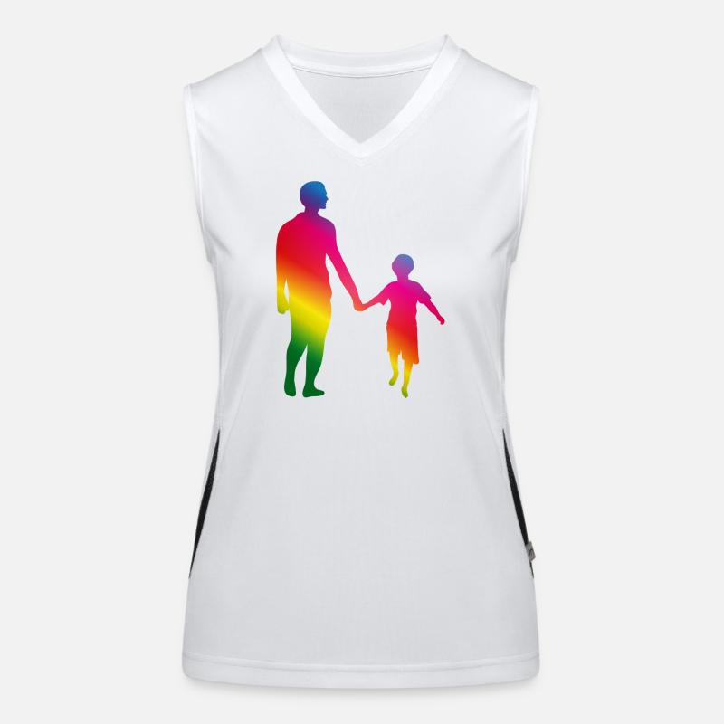 Father and son hand in hand Women's Functional Contrast Tank Top