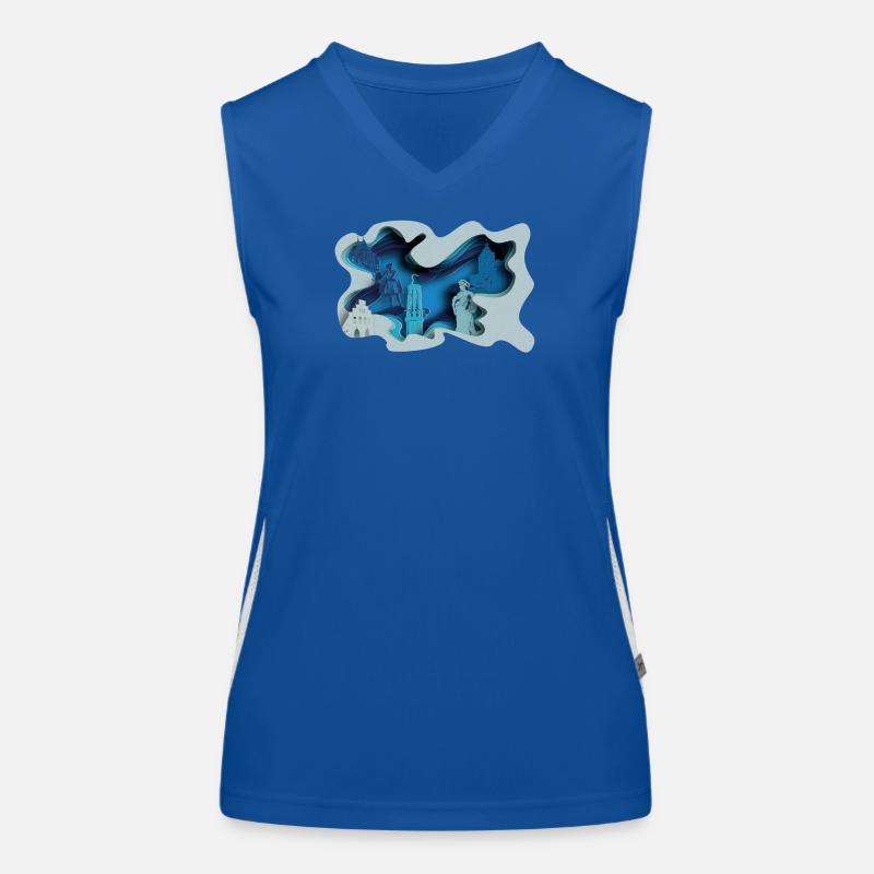 Moers Stadtsilhouette in Hydrographik-Optik Funktionelles Kontrast-Tank Top für Frauen