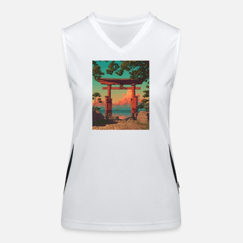 Sunset Torii Gate by the Shore Women's Functional Contrast Tank Top
