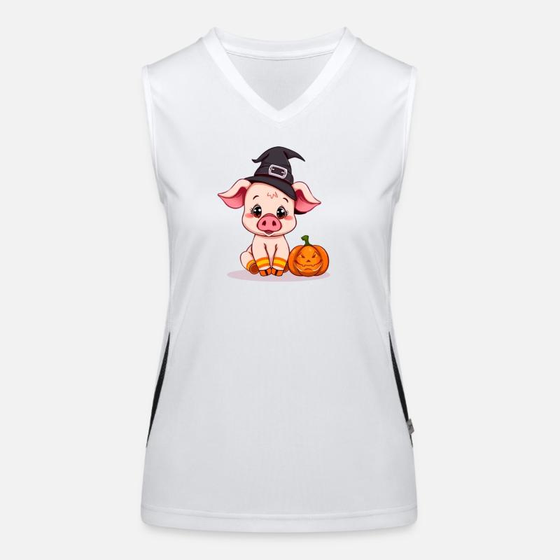 Mignonne sorcière d’Halloween avec cochon Débardeur respirant contrasté Femme