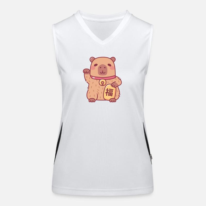 Cute Good Luck Waving Capybara Women's Functional Contrast Tank Top