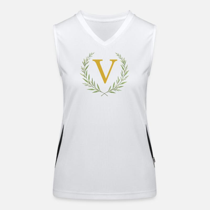 V Monogram, Eucalyptus Wreath, Personalizable Women's Functional Contrast Tank Top