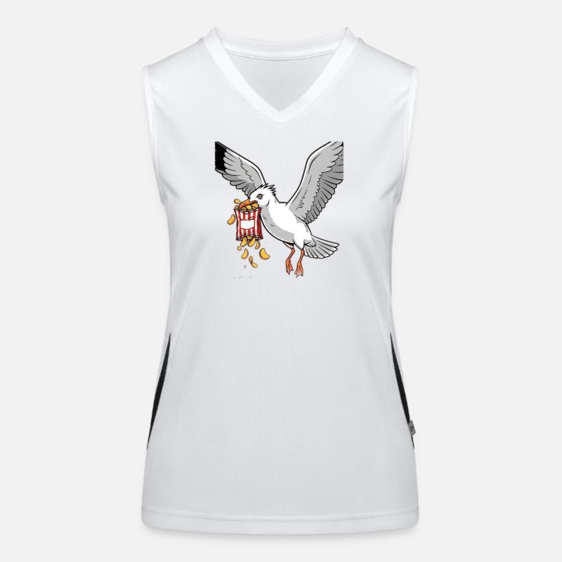Möwe mit Chips Snack Design Funktionelles Kontrast-Tank Top für Frauen