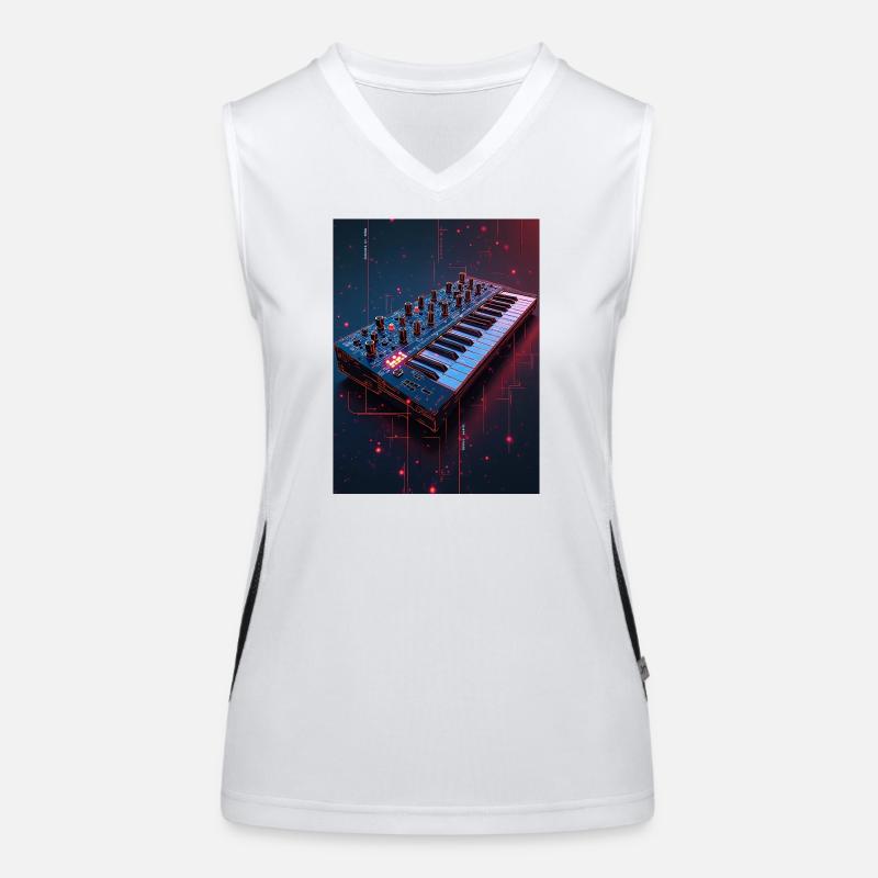 Futuristic Synthwave Music Console Women's Functional Contrast Tank Top