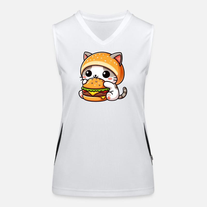 Dessin animé de chat mignon avec hamburger amateur de restauration rapide Débardeur respirant contrasté Femme