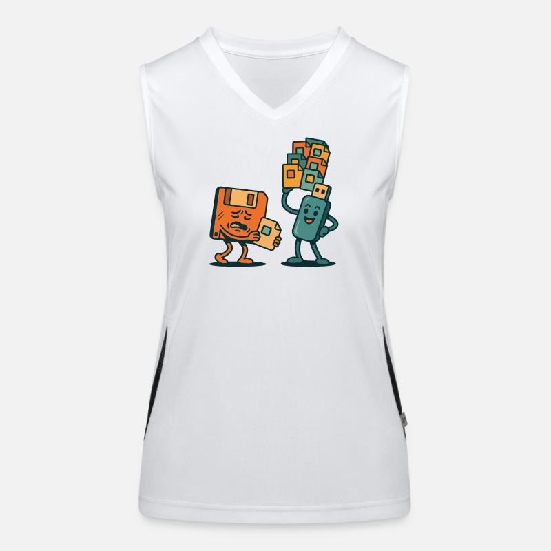 Diskette vs. USB-Laufwerk Retro Tech Sarkasmus Funktionelles Kontrast-Tank Top für Frauen