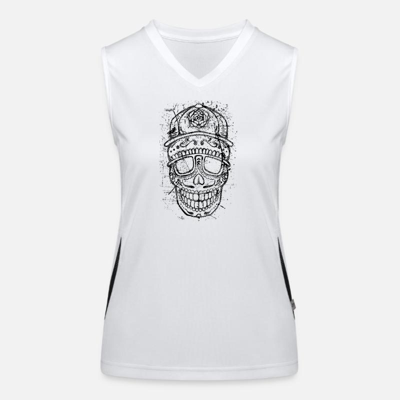 Cool Skull – Bold Distressed Tattoo Style Funktionelles Kontrast-Tank Top für Frauen