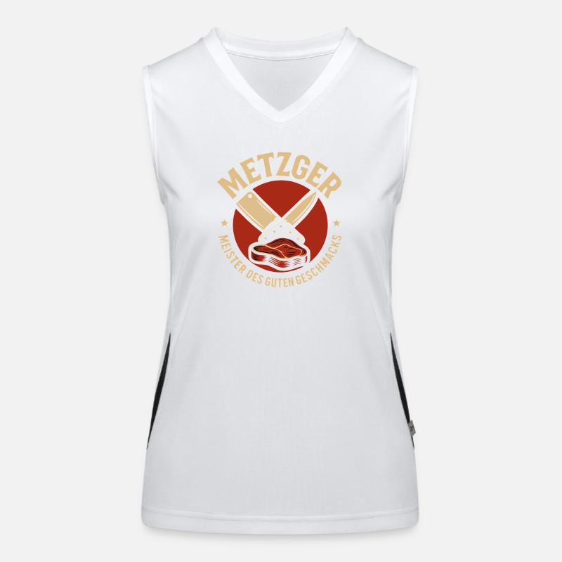 Metzger mit Messer und Fleisch Funktionelles Kontrast-Tank Top für Frauen