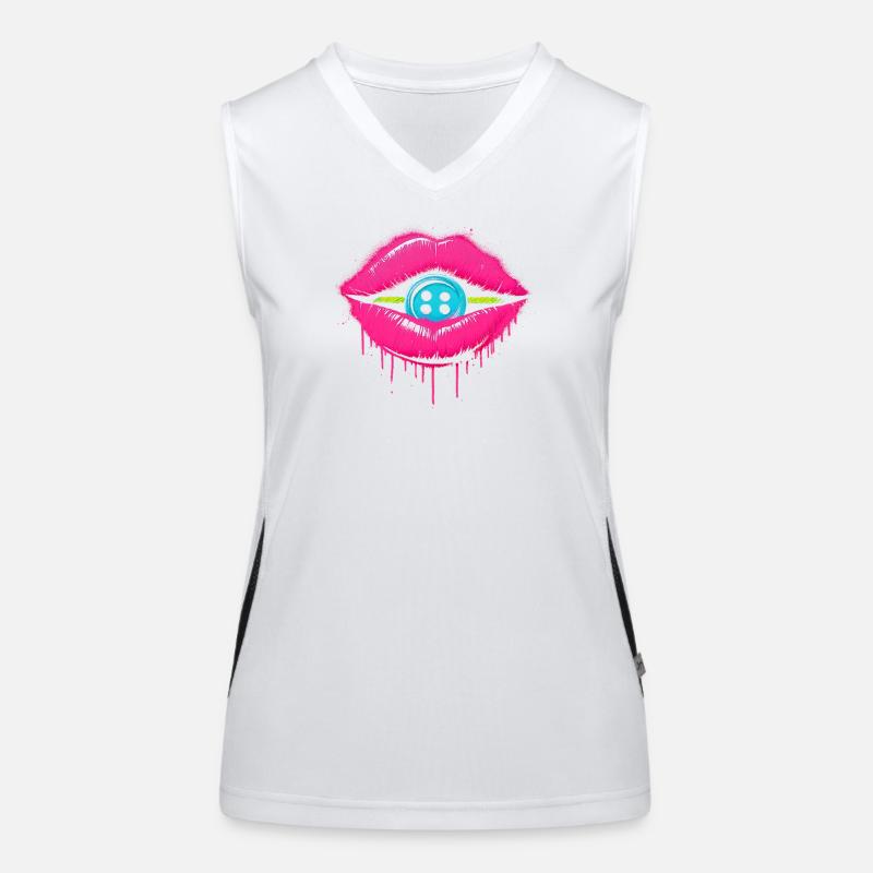 Pop Art Lips with Blue Button Women's Functional Contrast Tank Top