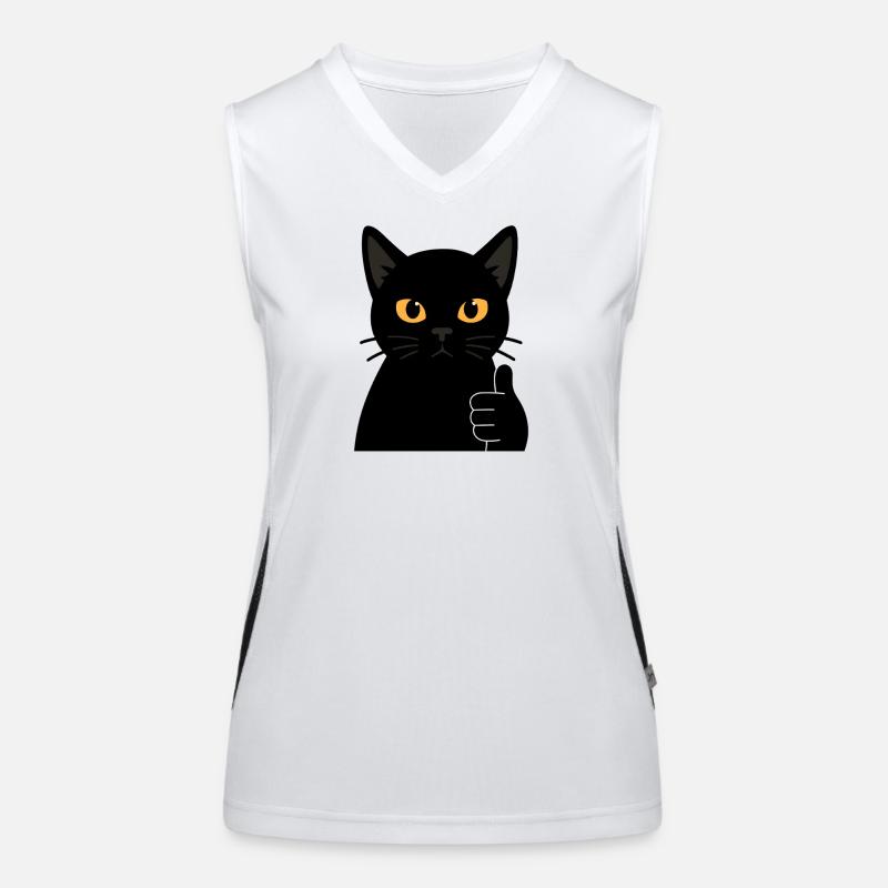 Bold Black Cat Thumbs Up Illustration Women's Functional Contrast Tank Top