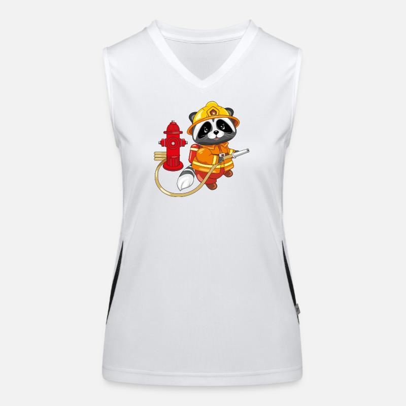 Cute raccoon firefighter with a hydrant Women's Functional Contrast Tank Top