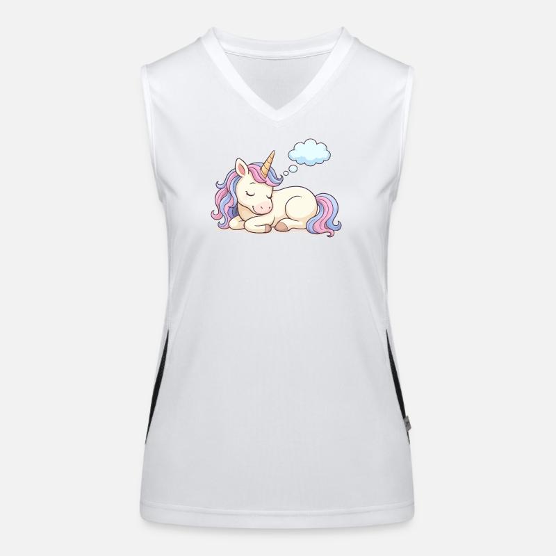 Schlafendes Einhorn mit Regenbogenmähne Funktionelles Kontrast-Tank Top für Frauen