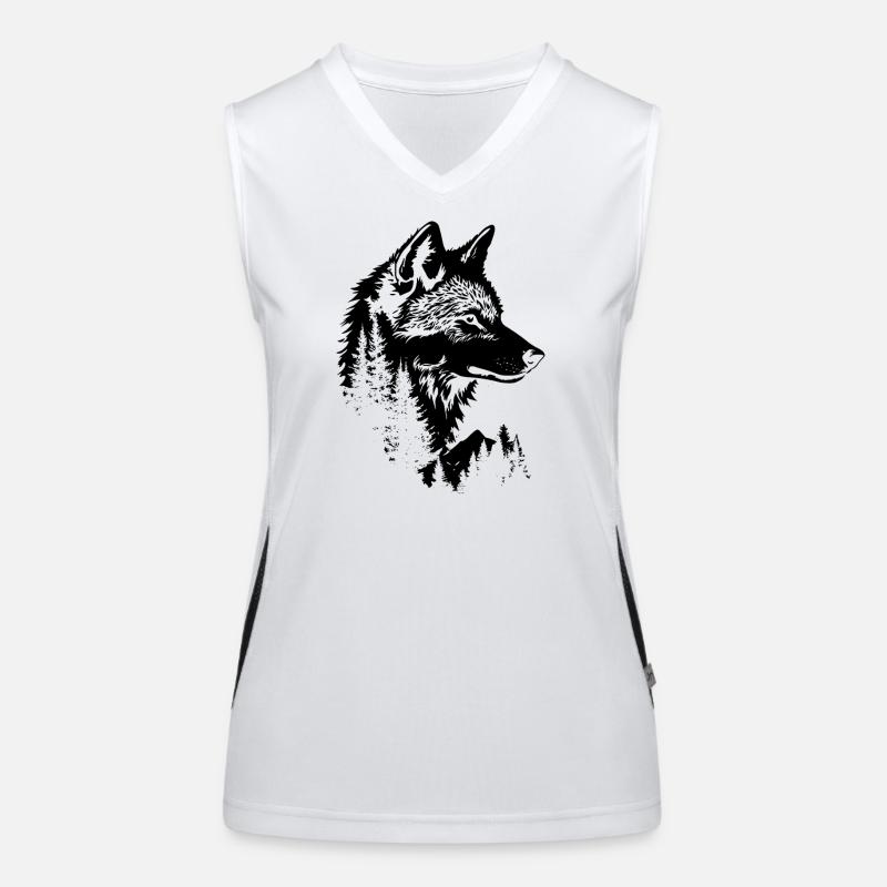 Silhouette de forêt de visage de loup Débardeur respirant contrasté Femme