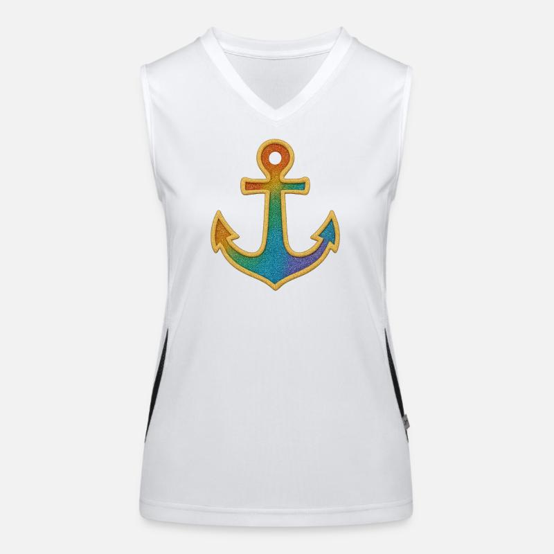 Glowing anchor in rainbow colors Women's Functional Contrast Tank Top