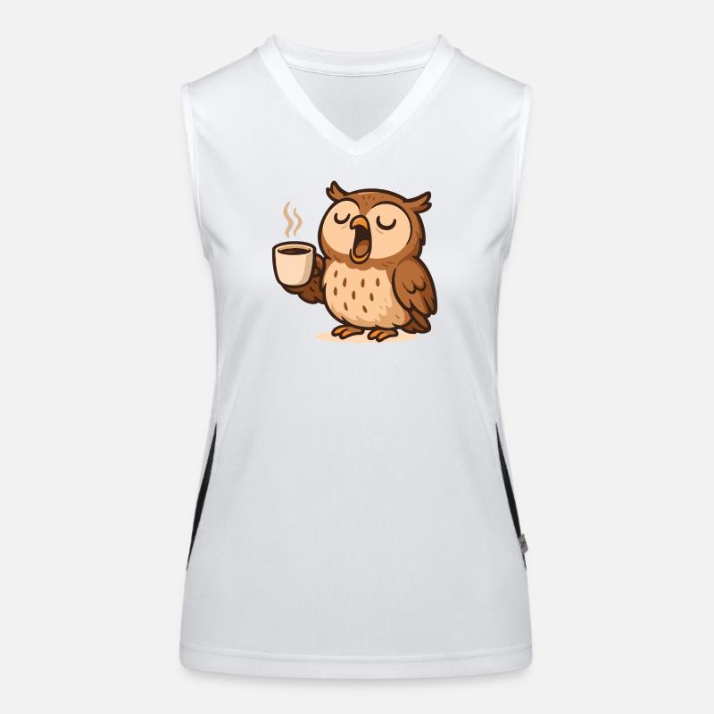 Coffee Drinking Owl Illustration Women's Functional Contrast Tank Top