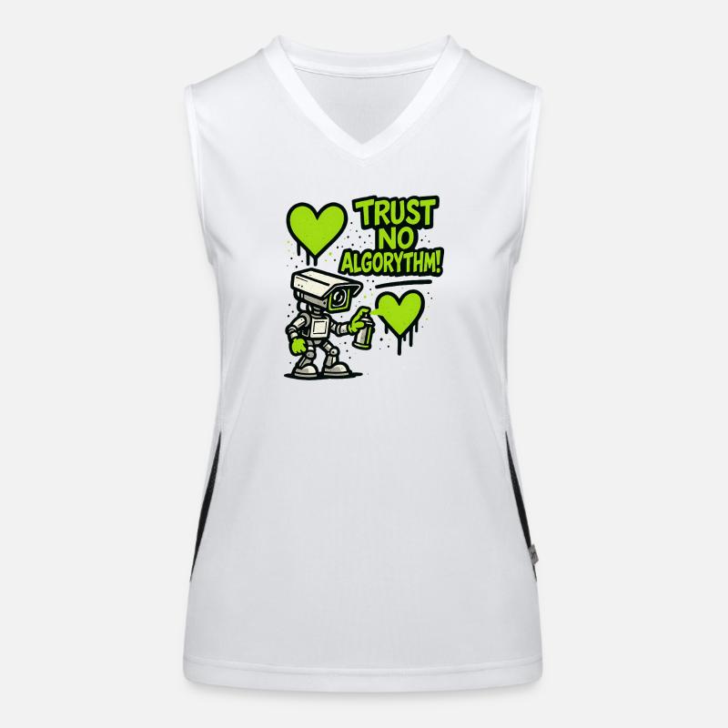 Robot with heart and anti-algorithm message Women's Functional Contrast Tank Top