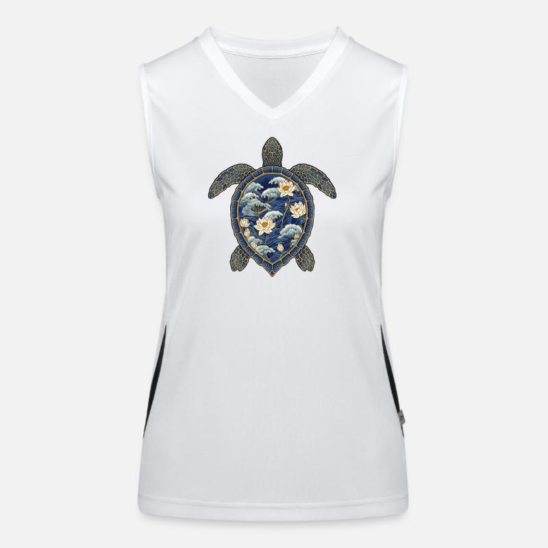 Turtle Porcelain Pattern - Lotus & Waves Women's Functional Contrast Tank Top