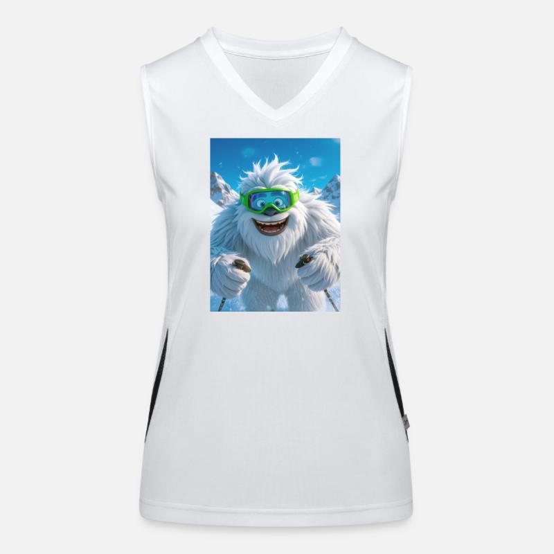 Giant Yeti skiing with green goggles joyfully Women's Functional Contrast Tank Top
