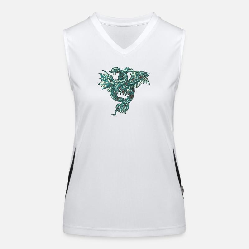 Mythical medieval dragon in bluish colors Women's Functional Contrast Tank Top