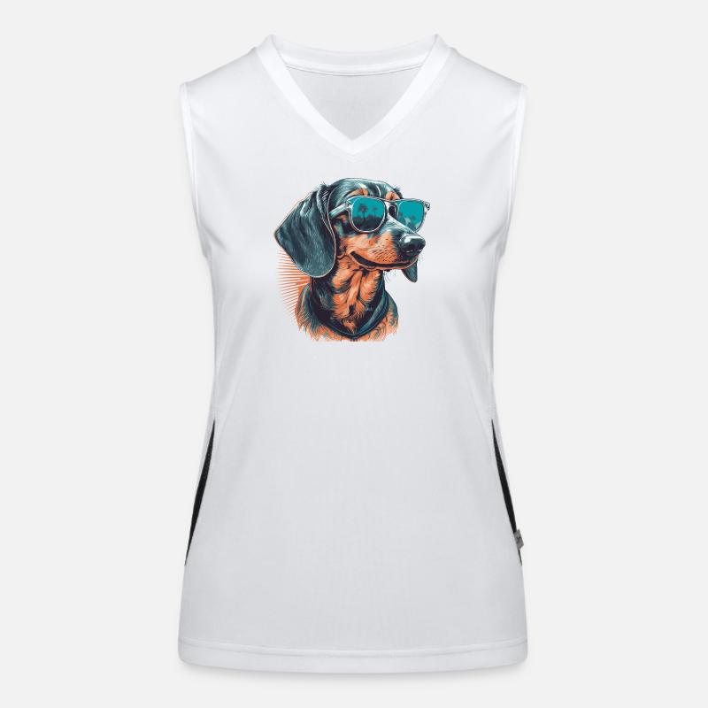 Cooler Dackel mit Sonnenbrille Funktionelles Kontrast-Tank Top für Frauen