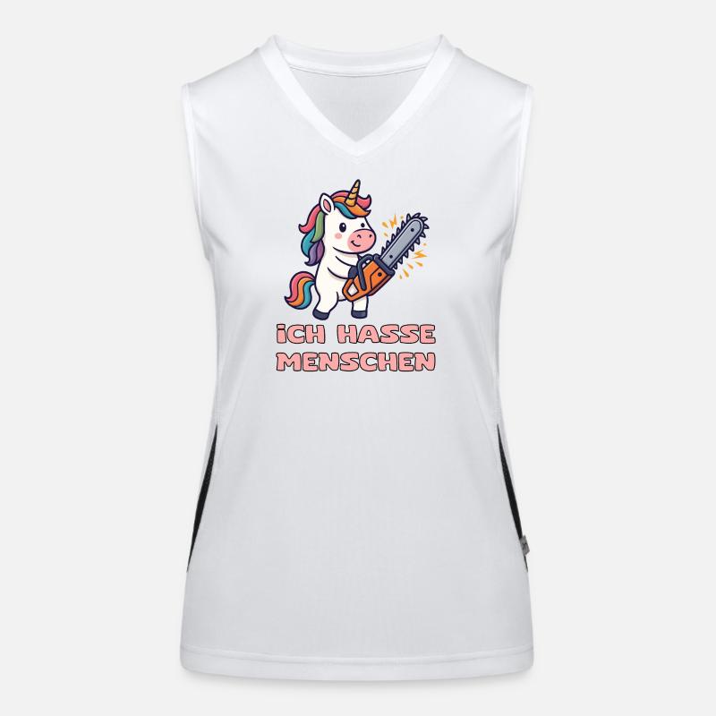 Licorne avec tronçonneuse et humour Débardeur respirant contrasté Femme