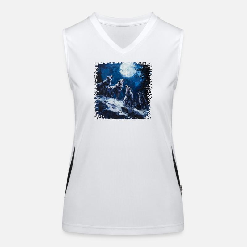 Wolf group under full moon Women's Functional Contrast Tank Top