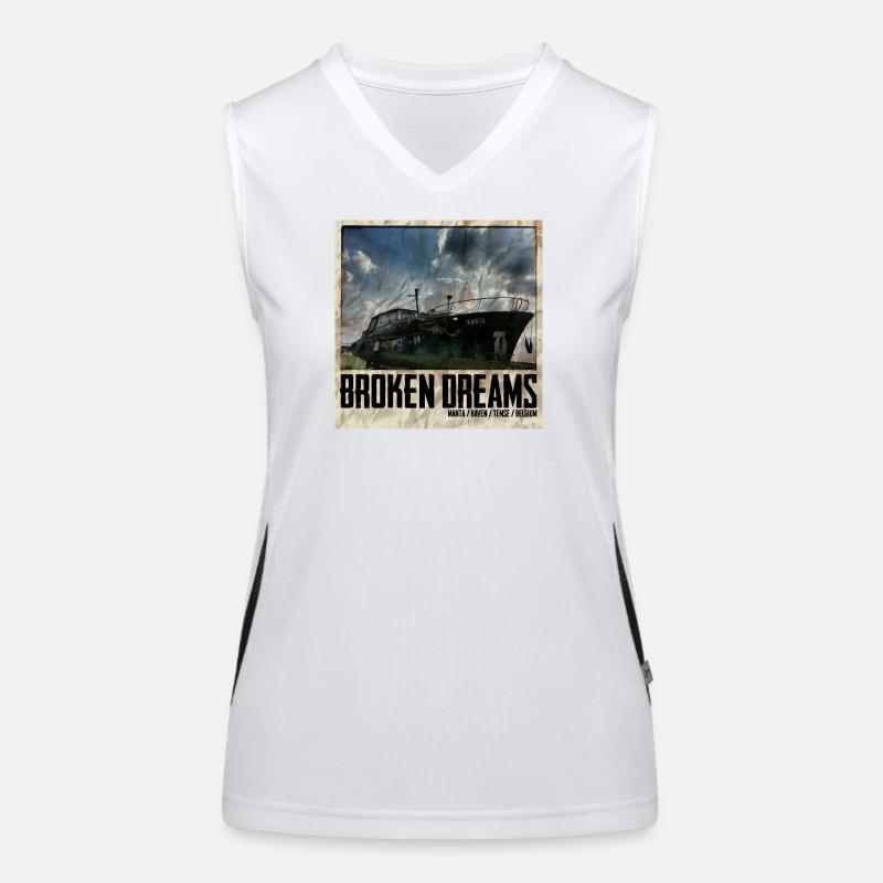 Dilapidated ship with sky background Women's Functional Contrast Tank Top
