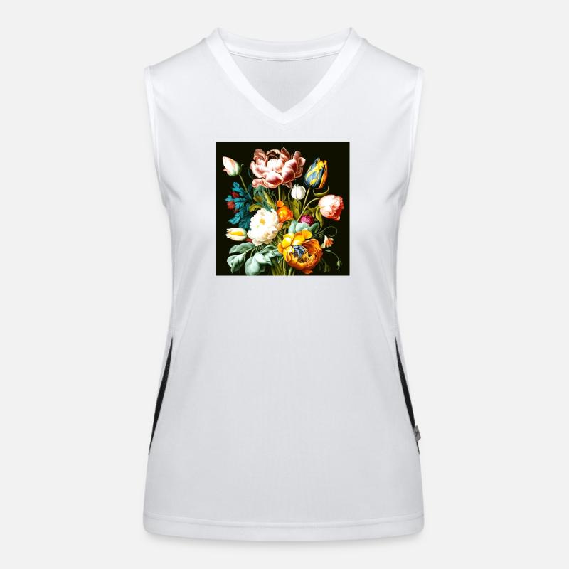 Composition florale texturée sur noir Débardeur respirant contrasté Femme