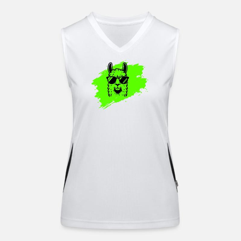 Lama oder Alpaka mit Sonnenbrille im Neonstil Funktionelles Kontrast-Tank Top für Frauen