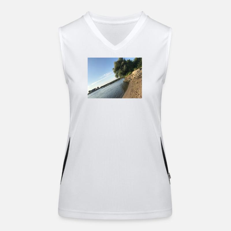 Nature by the river with trees and shore Women's Functional Contrast Tank Top