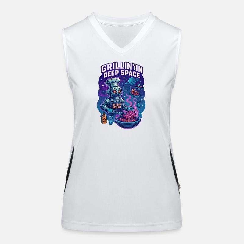 Grilling in deep space with Byte My Brisket Women's Functional Contrast Tank Top