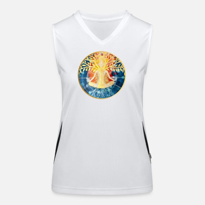 Lebendige Baum-Meditation Illustration Funktionelles Kontrast-Tank Top für Frauen