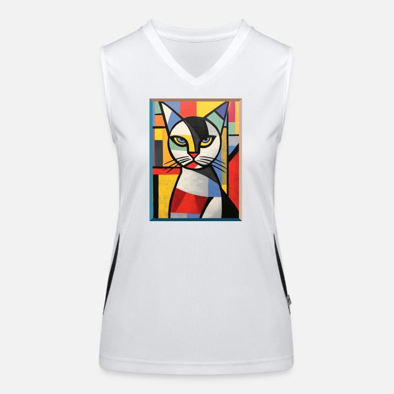 Tête de chat abstraite en blocs de couleur style Pop Art Débardeur respirant contrasté Femme