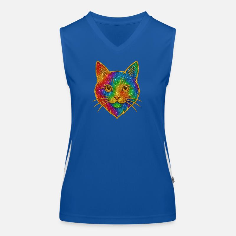 Rainbow Glitter Cat Gold Rim Women's Functional Contrast Tank Top