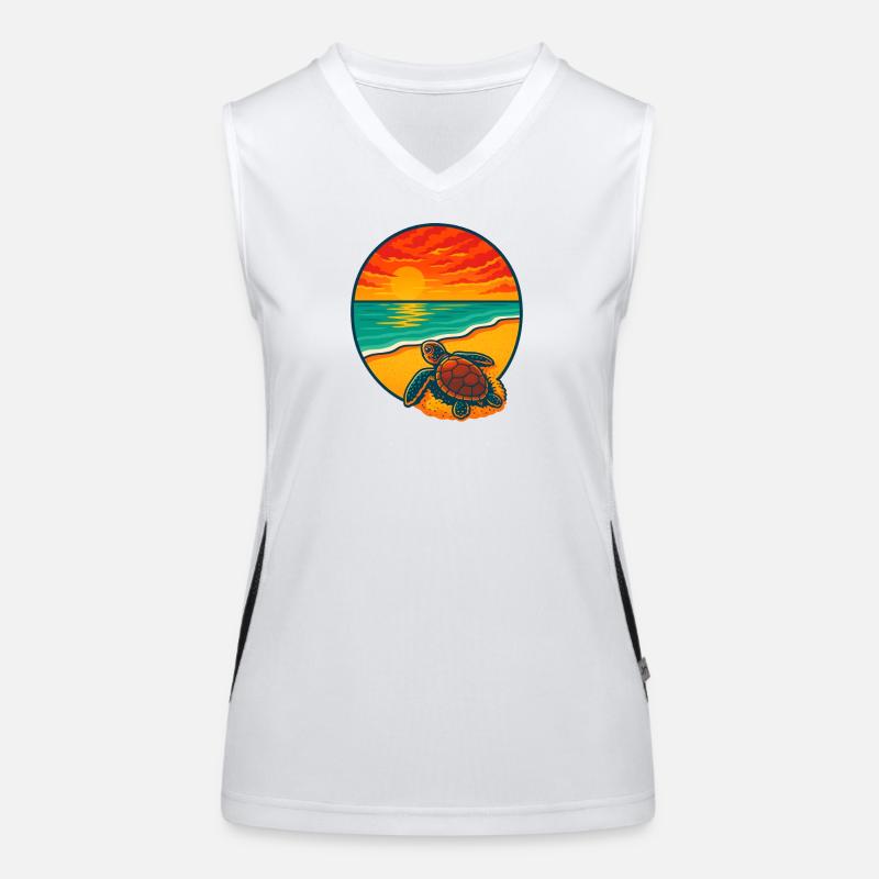 Sunset Turtle Beach, Safe the Trutles  Women's Functional Contrast Tank Top