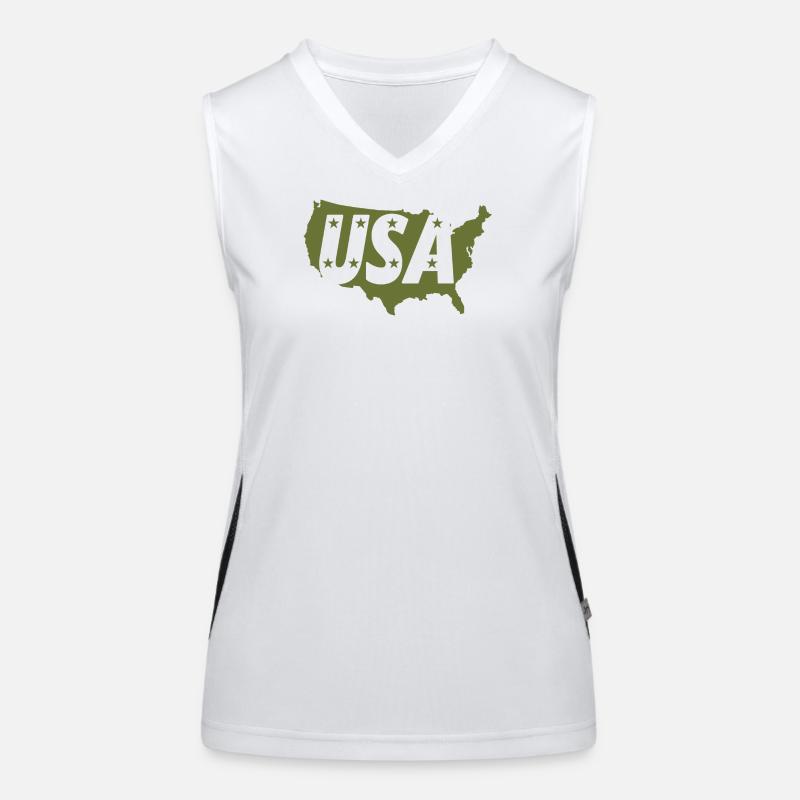 Olive Grey USA Map with Star Print Women's Functional Contrast Tank Top